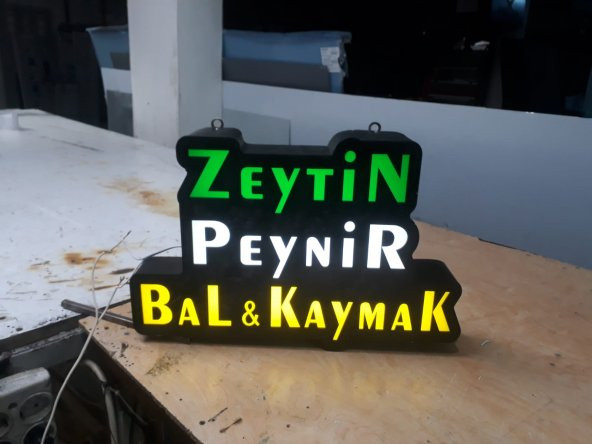 Zeytin Peynir Yazılı Tabela 3D LED Tabela Neon Etkili Işıklı Kutu Harf Tabela 30x45cm Pleksiglass