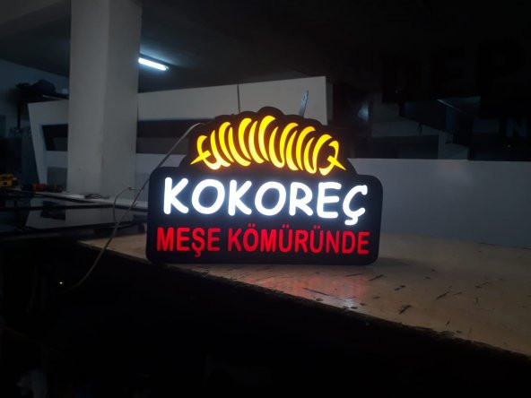 Meşe Kömürü Kokoreç Tabelası 3D LED Tabela Neon Etkili Işıklı Kutu Harf Tabela 30x45cm Pleksiglass ürün görseli
