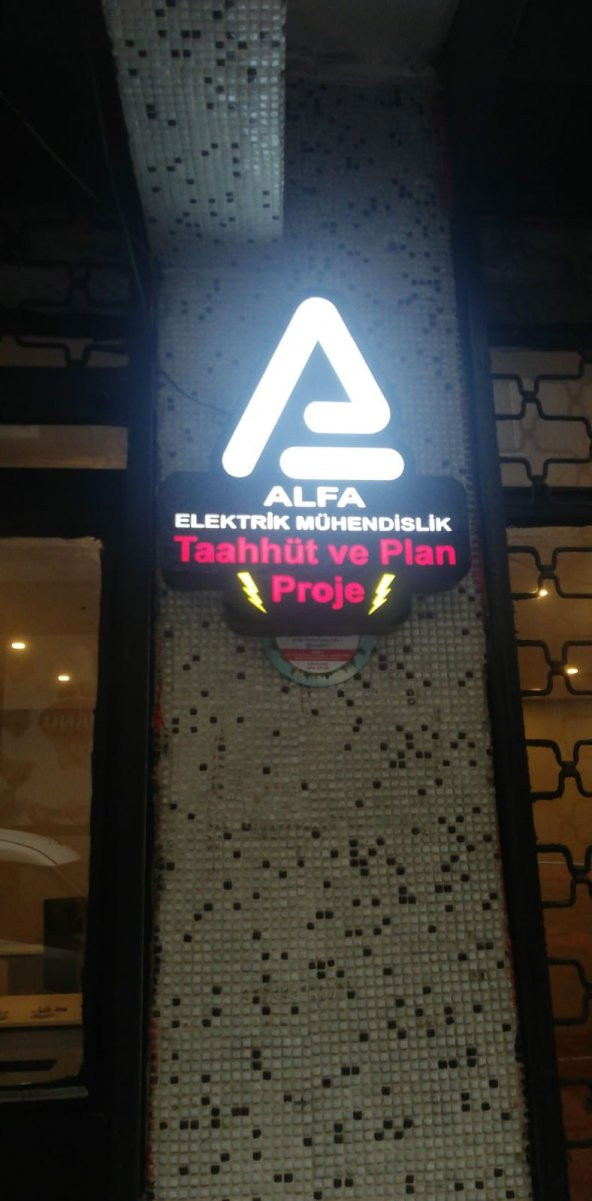 Alfa Elektrik Şirket Tabela 3D LED Tabela Neon Etkili Işıklı Kutu Harf Tabela 30x45cm Pleksiglass