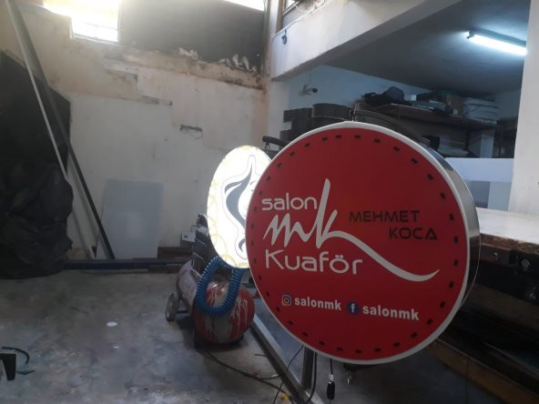 Salon Mk Kuaför 3D DÖNEN LED Tabela Neon Etkili Işıklı Çift Taraflı Motorlu Dönen Tabela Pleksiglass ürün görseli