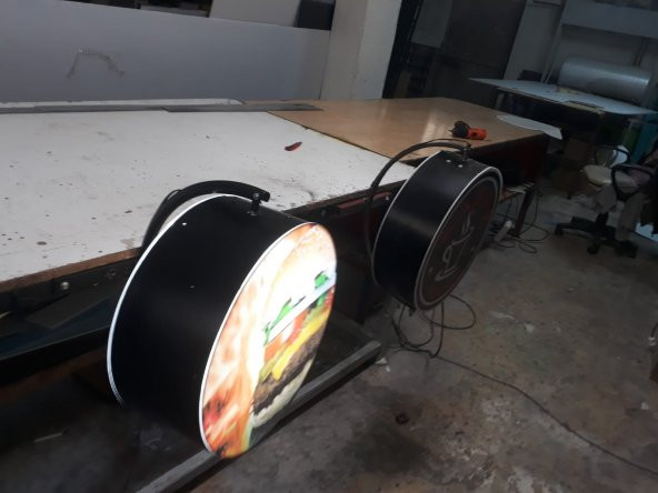 Burger Resimli Dönen Tabela 3D LED Tabela Neon Etkili Işıklı Çift Taraflı Tabela 60x60cm Pleksiglass ürün görseli