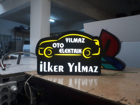 Yılmaz Oto Elektrik Tabelası 3D LED Tabela Neon Etkili Işıklı Kutu Harf Tabela 30x45cm Pleksiglass ürün görseli