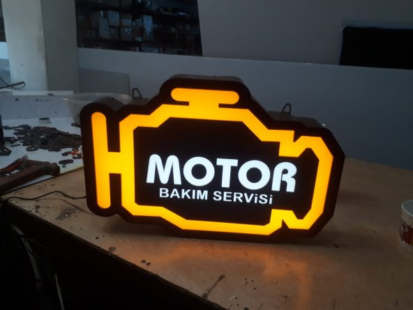 Oto Motor Bakım Yazılı Tabela 3D LED Tabela Neon Etkili Işıklı Kutu Harf Tabela 30x45cm Pleksiglass