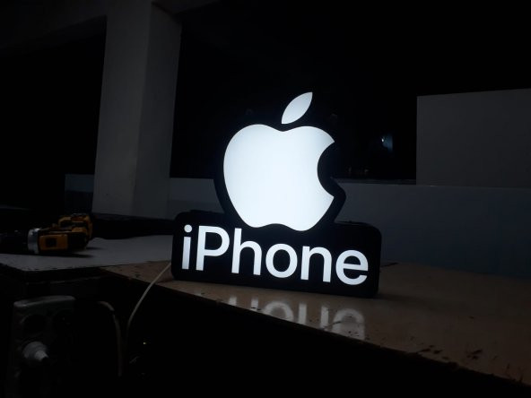 Apple Iphone Logo Yazı Tabela 3D LED Tabela Neon Etkili Işıklı Kutu Harf Tabela 30x45cm Pleksiglass