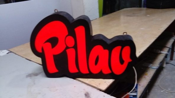 Kırmızı Yazılı Pilav Tabelası 3D LED Tabela Neon Etkili Işıklı Kutu Harf Tabela 30x45cm Pleksiglass ürün görseli