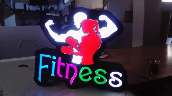 Fitness Gym Spor Salonu Tabela 3D LED Tabela Neon Etkili Işıklı Kutu Harf Tabela 30x45cm Pleksiglass ürün görseli 1