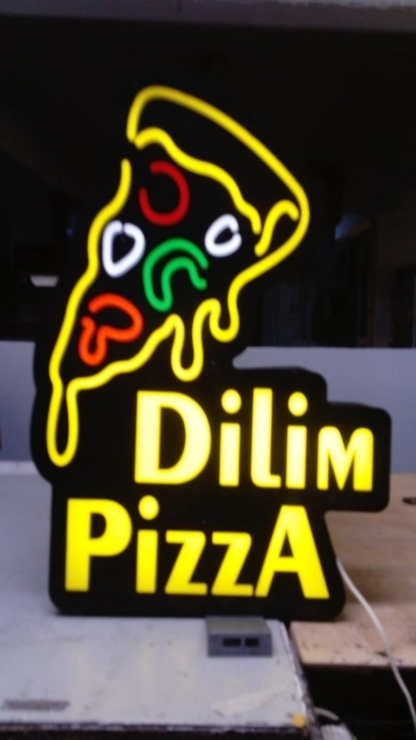 Dilim Pizza Görselli Tabelası 3D LED Tabela Neon Etkili Işıklı Kutu Harf Tabela 30x45cm Pleksiglass