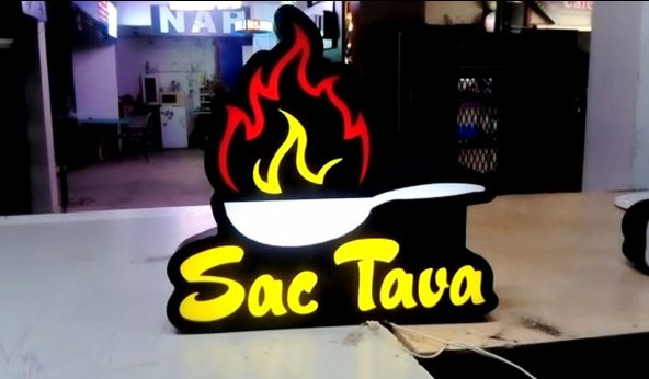 Sac Tava Görselli Tabelası 3D LED Tabela Neon Etkili Işıklı Kutu Harf Tabela 30x45cm Pleksiglass ürün görseli