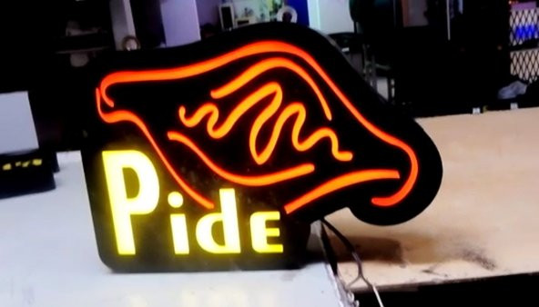 Pideci Yazılı Görsel Tabelası 3D LED Tabela Neon Etkili Işıklı Kutu Harf Tabela 30x45cm Pleksiglass ürün görseli