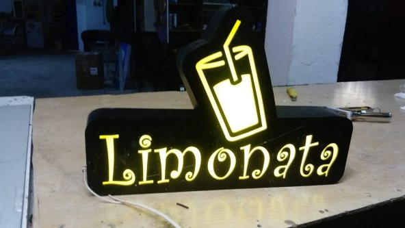 Limonatacı Resimli Tabelası 3D LED Tabela Neon Etkili Işıklı Kutu Harf Tabela 30x45cm Pleksiglass ürün görseli