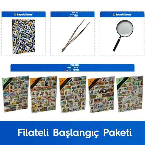 PULKO Filateli Başlangıç Paketi (Leuchtturm Hobby Pul Defteri, 100 Çeşit Pul, Pul Maşası ve Büyüteç),