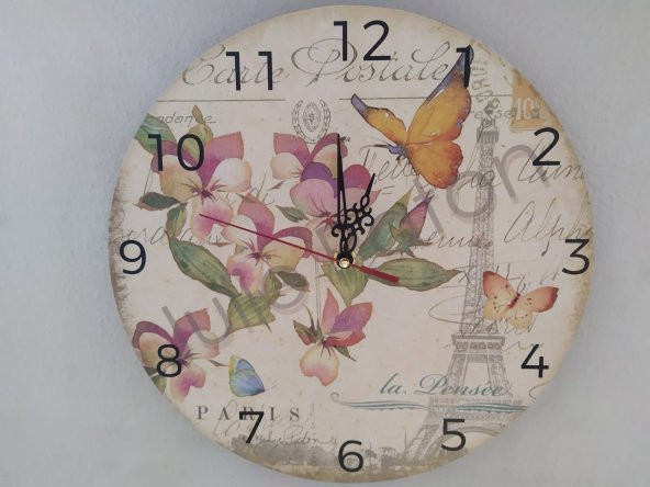 Paris Temalı Dekoratif Duvar Saati- Ücretsiz Kargo