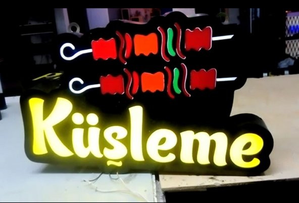Küşleme Resimli Tabelası 3D LED Tabela Neon Etkili Işıklı Kutu Harf Tabela 30x45cm Pleksiglass ürün görseli