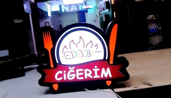Ciğerim Ciğerci Tabelası 3D LED Tabela Neon Etkili Işıklı Kutu Harf Tabela 30x45cm Pleksiglass
