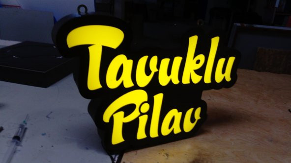Tavuklu Pilavcı Tabelası 3D LED Tabela Neon Etkili Işıklı Kutu Harf Tabela 30x45cm Pleksiglass ürün görseli