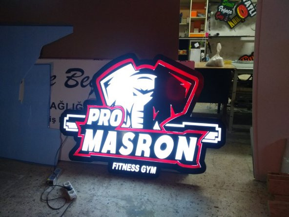 Pro Masron Fitness Tabelası 3D LED Tabela Neon Etkili Işıklı Kutu Harf Tabela 30x45cm Pleksiglass ürün görseli