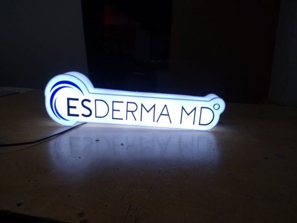 Esderma Md Şirket Tabelası 3D LED Tabela Neon Etkili Işıklı Kutu Harf Tabela 30x45cm Pleksiglass