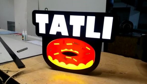 Donuts Tatlıcı Tabelası 3D LED Tabela Neon Etkili Işıklı Kutu Harf Tabela 30x45cm Pleksiglass ürün görseli