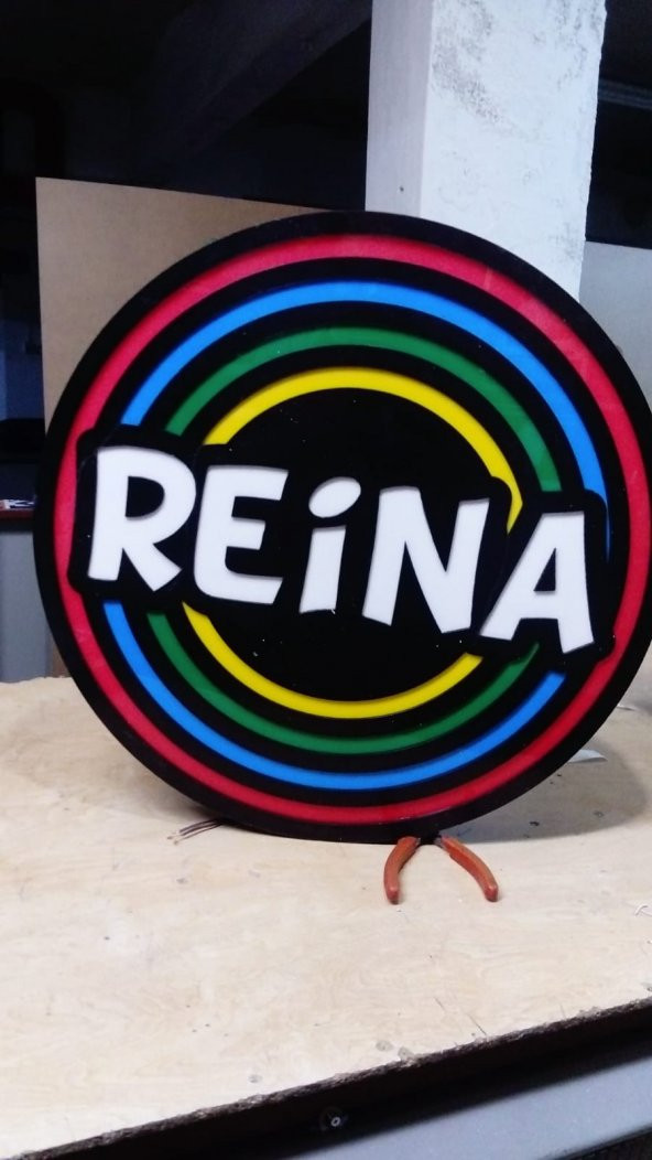 Reina Gökkuşağı Tabelası 3D LED Tabela Neon Etkili Işıklı Kutu Harf Tabela 30x45cm Pleksiglass