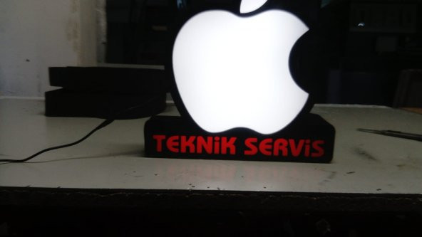 Apple Teknik Servis Tabelası 3D LED Tabela Neon Etkili Işıklı Kutu Harf Tabela 30x45cm Pleksiglass