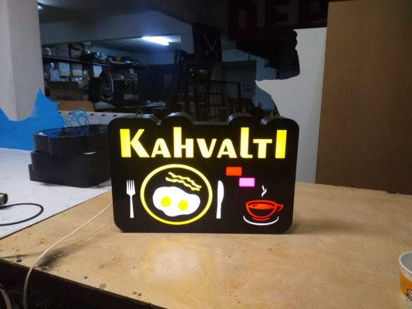 Kahvaltı Breakfast Tabelası 3D LED Tabela Neon Etkili Işıklı Kutu Harf Tabela 30x45cm Pleksiglass ürün görseli