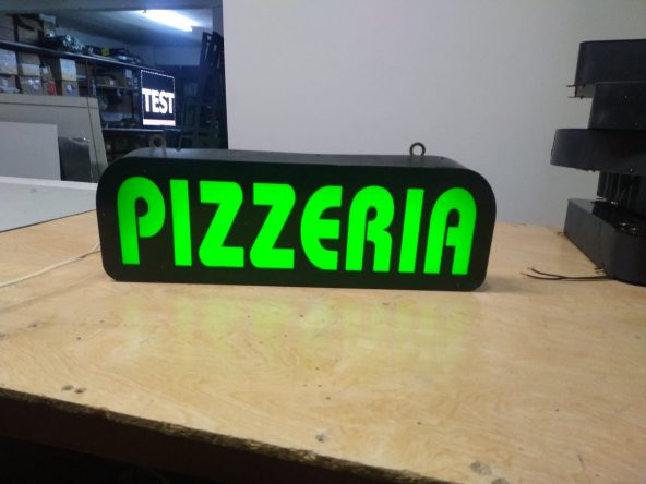 Pizzeria Yazılı Tabelası 3D LED Tabela Neon Etkili Işıklı Kutu Harf Tabela 30x45cm Pleksiglass