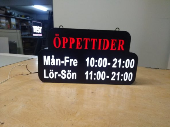 Öppettider Yazılı Tabelası 3D LED Tabela Neon Etkili Işıklı Kutu Harf Tabela 30x45cm Pleksiglass ürün görseli