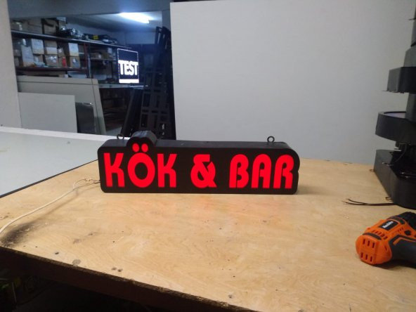Kök Bar Yazılı Tabelası 3D LED Tabela Neon Etkili Işıklı Kutu Harf Tabela 30x45cm Pleksiglass