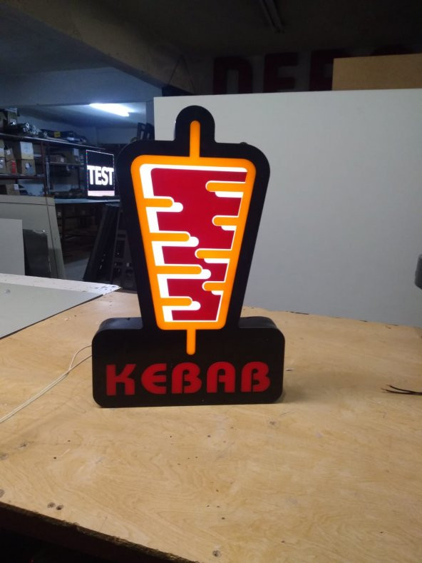 Kebab Görsel Yazılı Tabelası 3D LED Tabela Neon Etkili Işıklı Kutu Harf Tabela 30x45cm Pleksiglass