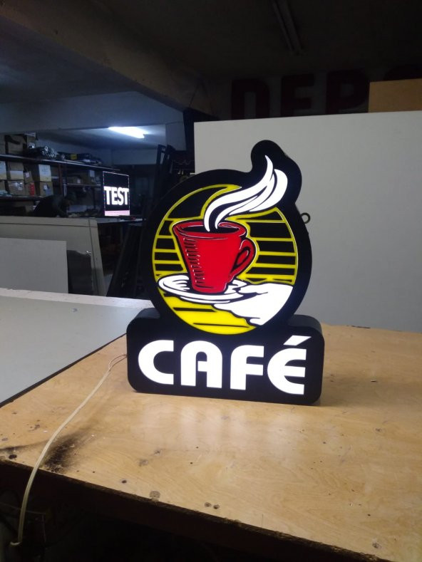 Cafe Görsel Resim Tabelası 3D LED Tabela Neon Etkili Işıklı Kutu Harf Tabela 30x45cm Pleksiglass