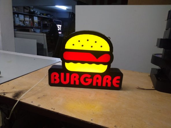 Burgare Yazılı İhracat Tabela 3D LED Tabela Neon Etkili Işıklı Kutu Harf Tabela 30x45cm Pleksiglass ürün görseli 1