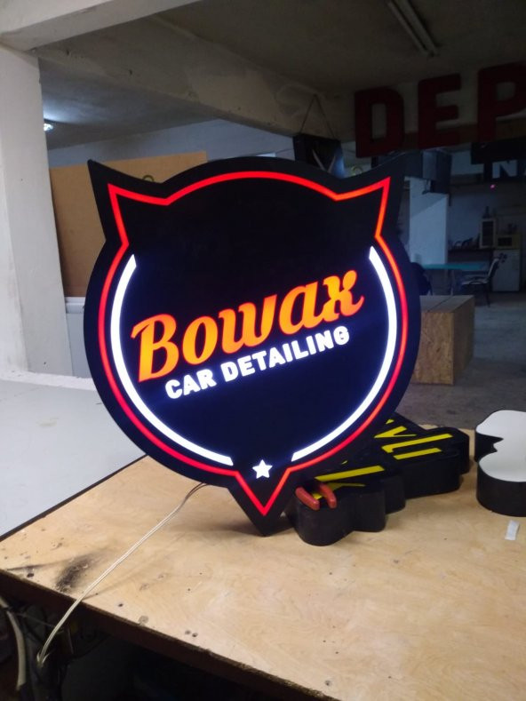 Bowax Car Detailing Tabelası 3D LED Tabela Neon Etkili Işıklı Kutu Harf Tabela 30x45cm Pleksiglass