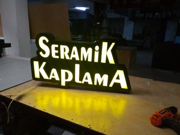 Seramik Kaplama Yazılı Tabela 3D LED Tabela Neon Etkili Işıklı Kutu Harf Tabela 30x45cm Pleksiglass ürün görseli