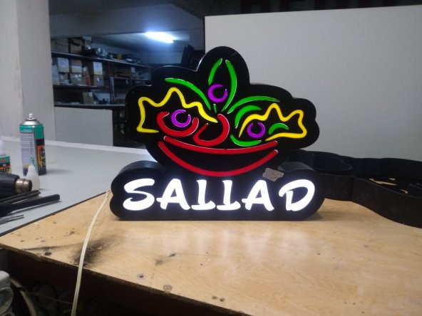 Sallad Salata Tabelası 3D LED Tabela Neon Etkili Işıklı Kutu Harf Tabela 30x45cm Pleksiglass
