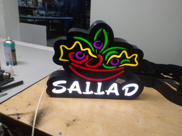 Sallad Salata Tabelası 3D LED Tabela Neon Etkili Işıklı Kutu Harf Tabela 30x45cm Pleksiglass - 2