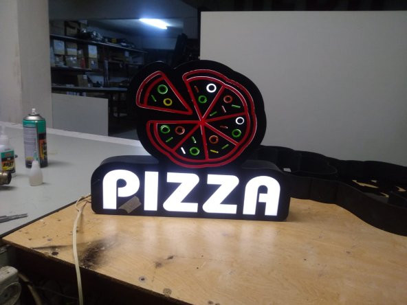 Dilim Pizza Görselli Tabelası 3D LED Tabela Neon Etkili Işıklı Kutu Harf Tabela 30x45cm Pleksiglass ürün görseli