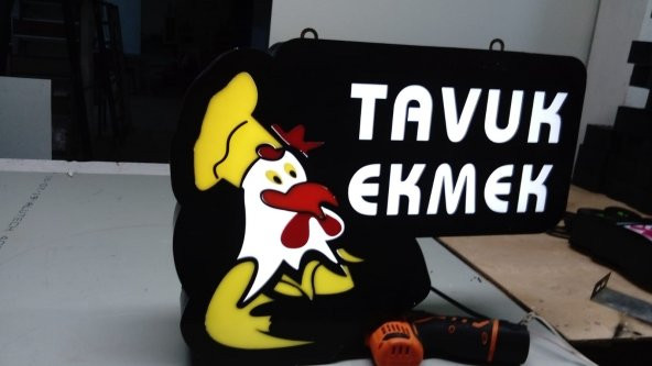 Tavuk Ekmek Yazılı Tabelası 3D LED Tabela Neon Etkili Işıklı Kutu Harf Tabela 30x45cm Pleksiglass ürün görseli