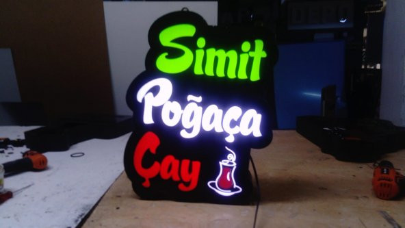 Simit Poğaça Çay Tabelası 3D LED Tabela Neon Etkili Işıklı Kutu Harf Tabela 30x45cm Pleksiglass