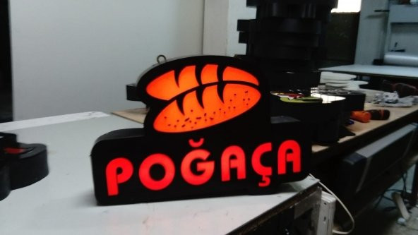 Poğaça Resimli Yazılı Tabelası 3D LED Tabela Neon Etkili Işıklı Kutu Harf Tabela 30x45cm Pleksiglass ürün görseli