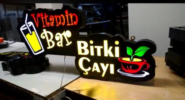 Bitki Çayı Tabelası 3D LED Tabela Neon Etkili Işıklı Kutu Harf Tabela 30x45cm Pleksiglass