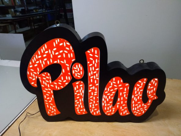 Pilavcı Pilav Yazılı Tabelası 3D LED Tabela Neon Etkili Işıklı Kutu Harf Tabela 30x45cm Pleksiglass - 1