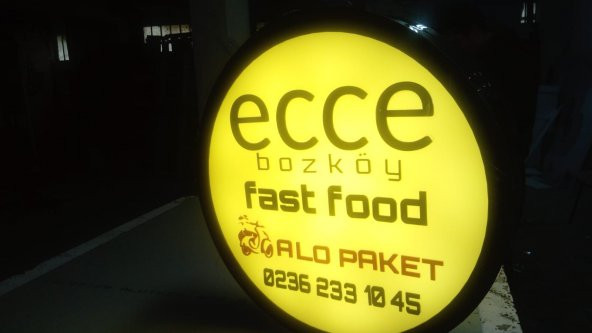 Ecce Bozköy Fast Food Tabelası 3D LED Tabela Neon Etkili Işıklı Kutu Harf Tabela 30x45cm Pleksiglass - 1