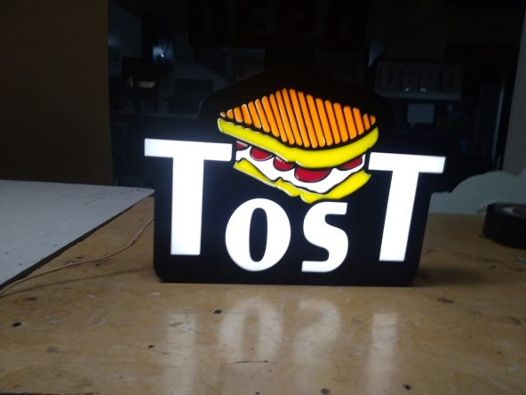 Tost Yazılı Tostçu Tabelası 3D LED Tabela Neon Etkili Işıklı Kutu Harf Tabela 30x45cm Pleksiglass