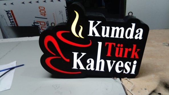 Kumda Türk Kahvesi Yazılı Cafe Tabelası 3D LED Tabela Neon Etkili Işıklı Kutu Harf Tabela 30x45cm