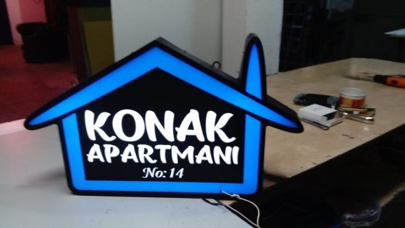 Konak Apartman Tabelası 3D LED Tabela Neon Etkili Işıklı Kutu Harf Tabela 30x45cm Pleksiglass ürün görseli