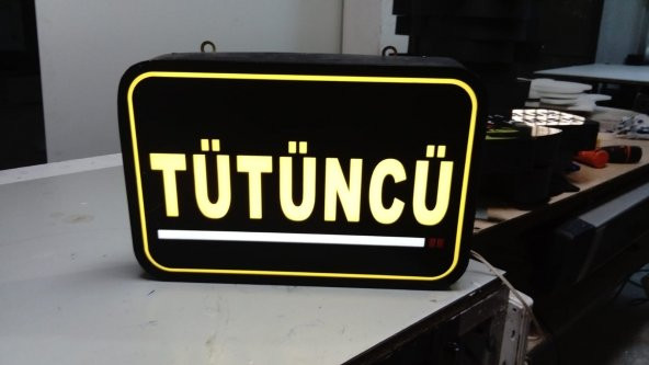 Tütüncü Sarı Yazılı Tabelası 3D LED Tabela Neon Etkili Işıklı Kutu Harf Tabela 30x45cm Pleksiglass ürün görseli