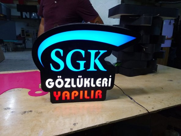 Sgk Gözlükçü Yazılı Tabelası 3D LED Tabela Neon Etkili Işıklı Kutu Harf Tabela 30x45cm Pleksiglass