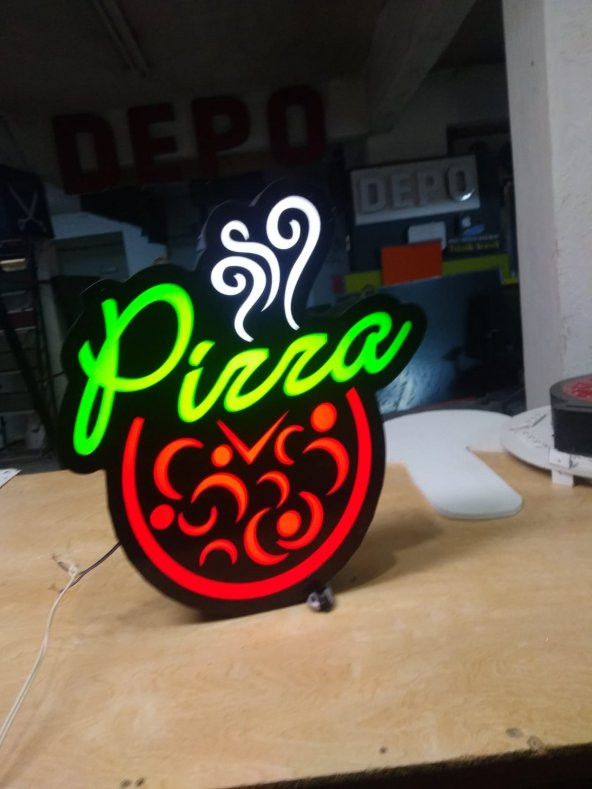 Pizza Resimli Yazılı Tabelası 3D LED Tabela Neon Etkili Işıklı Kutu Harf Tabela 30x45cm Pleksiglass ürün görseli