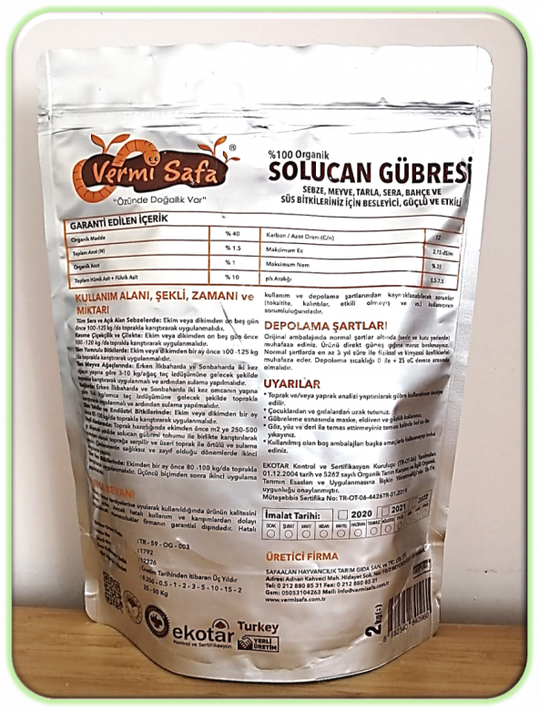 Vermisafa Organik Katı Solucan Gübresi 2kg - 5