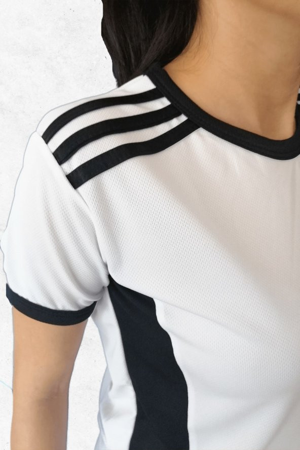 Modapalace Omzu Siyah Şerit Detaylı Kadın Spor Tişört - 4